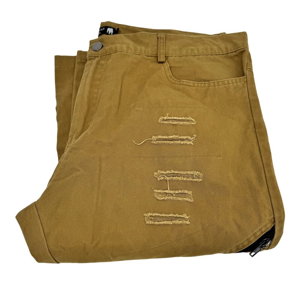 American Stitch Pants Mens XL (38x33 ACTUAL) Mustard Tan Distressed Moto‎